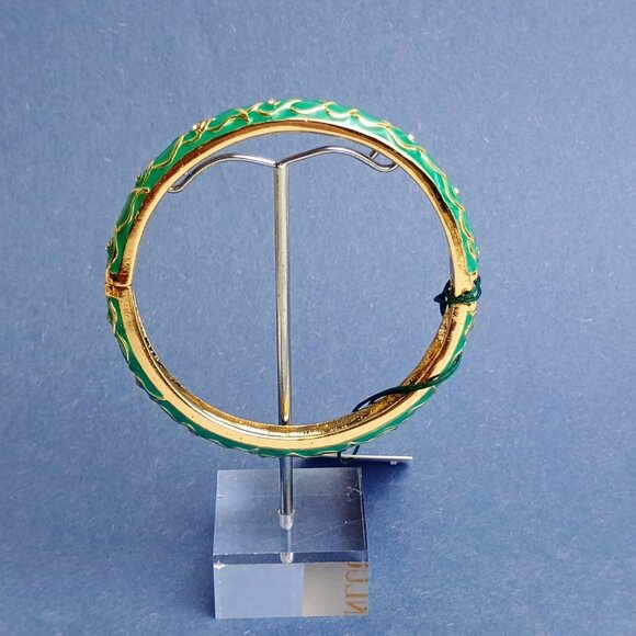 Vine Leaf Pattern Turquoise Enamel Hinge Bangle Skinny Bracelet Exquisite Casual - Picture 3 of 5